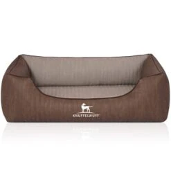 Knuffelwuff Orthopädisches Hundebett Outlander Aus Laser-gestepptem Kunstleder Braun/ Grau M-L