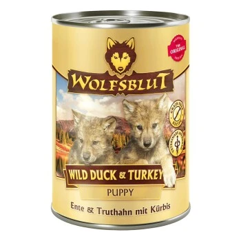 WOLFSBLUT Wild Duck & Turkey Puppy 6x395g 1 WOLFSBLUT Wild Duck & Turkey Puppy 6x395g