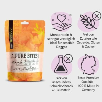 FAVLY Petfood PURE Bites Hirsch 360 G 2 FAVLY Petfood PURE Bites Hirsch 360 G – Bild 2