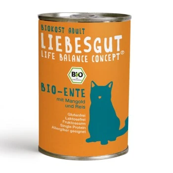 LIEBESGUT Biokost Adult 6x400g Bio Ente Mit Mangold Und Reis 1 LIEBESGUT Biokost Adult 6x400g Bio Ente Mit Mangold Und Reis